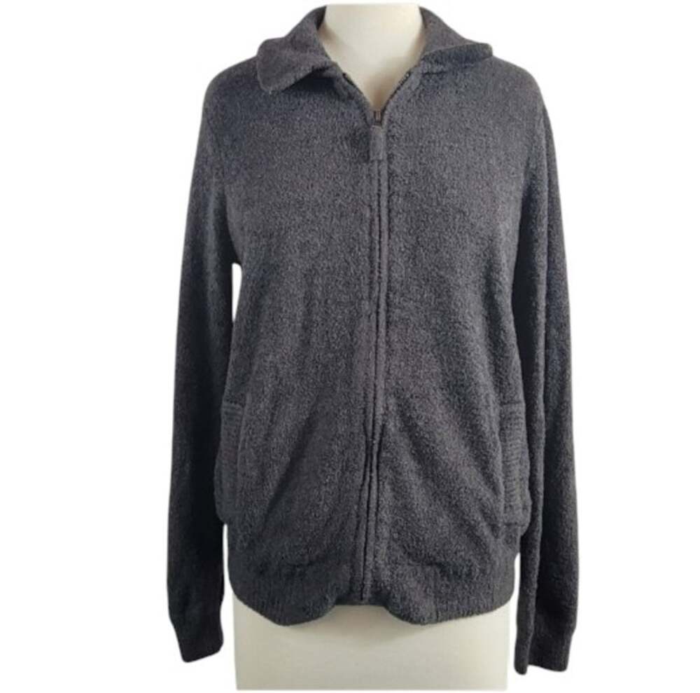 Barefoot Dreams CozyChic Lite Womens Full Zip Plush Jacket Sweater Grey M